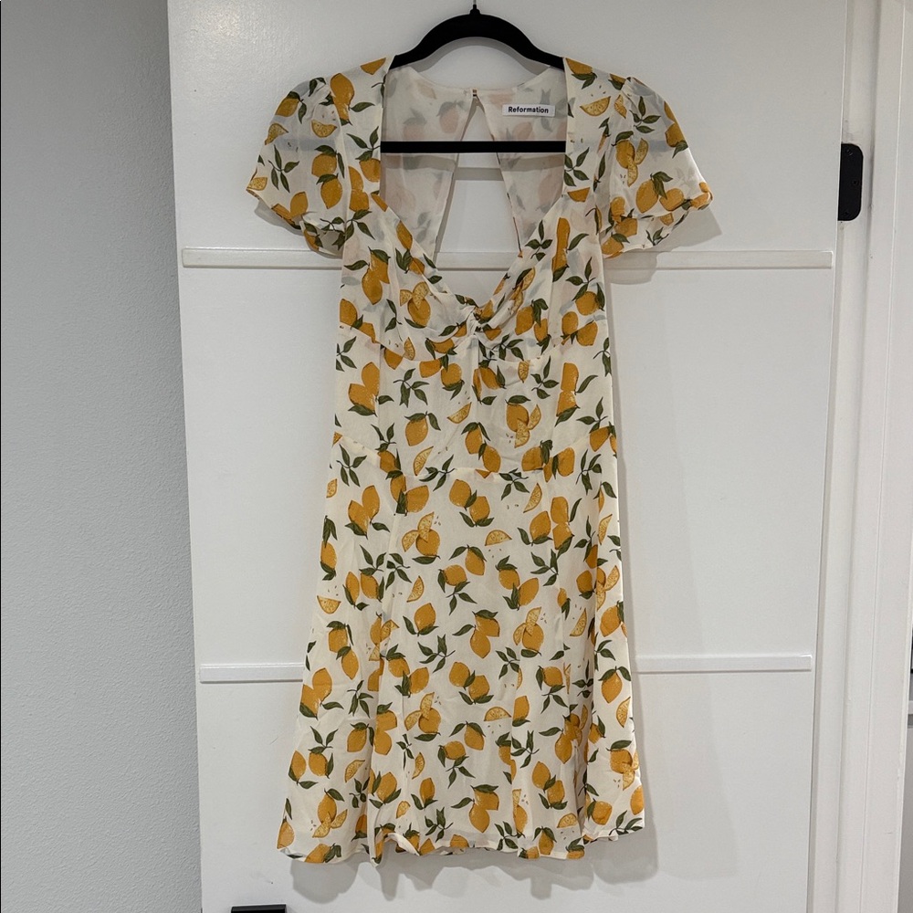 Reformation Lemon Print Mini Dress - White and Yellow